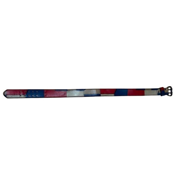 Vintage Multicolored Patchwork Tan Red & Blue Color Block Leather Belt main image 9